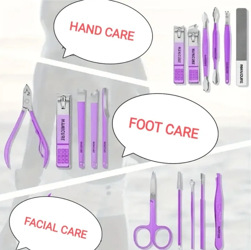 16 Pcs Nail Kit Pouch – Professional Manicure & Pedicure Set