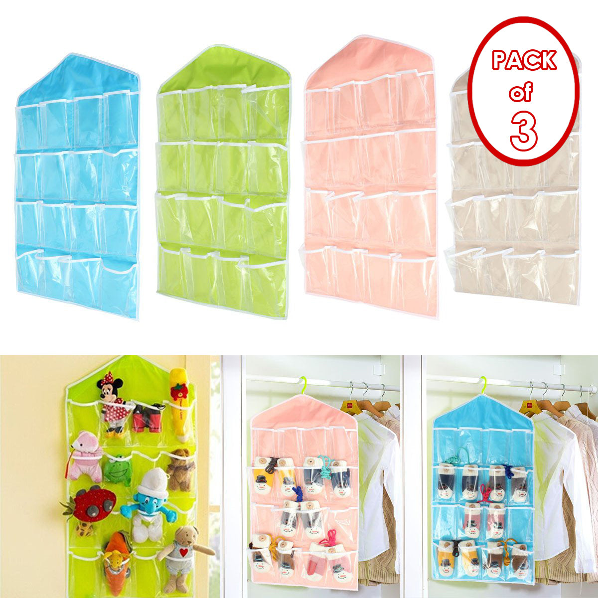 16 Pockets Woven Hanging Organizer – Buy 1 Get 2 Free (3-Pack)