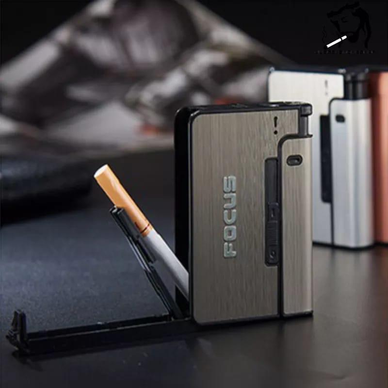 Focus Lighter With Cigarette Case – 10 Stick Capacity Smart Flame