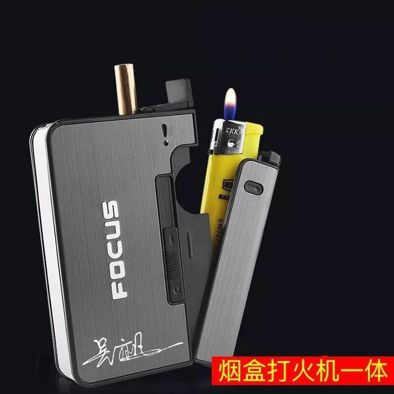 Focus Lighter With Cigarette Case – 10 Stick Capacity Smart Flame