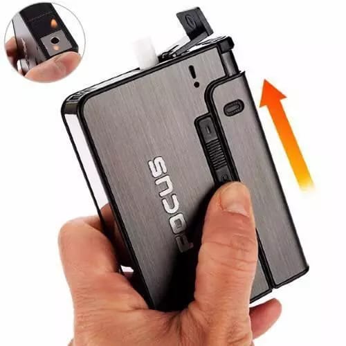 Focus Lighter With Cigarette Case – 10 Stick Capacity Smart Flame