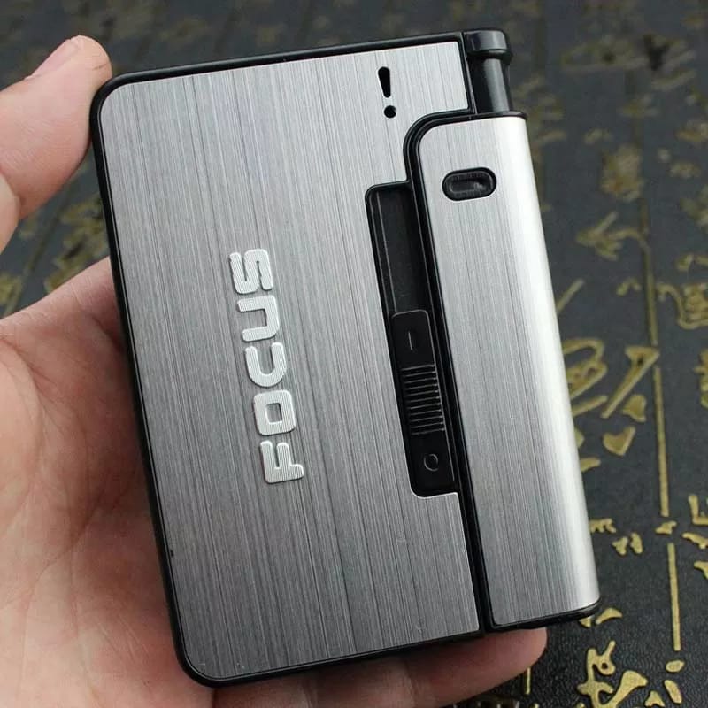 Focus Lighter With Cigarette Case – 10 Stick Capacity Smart Flame